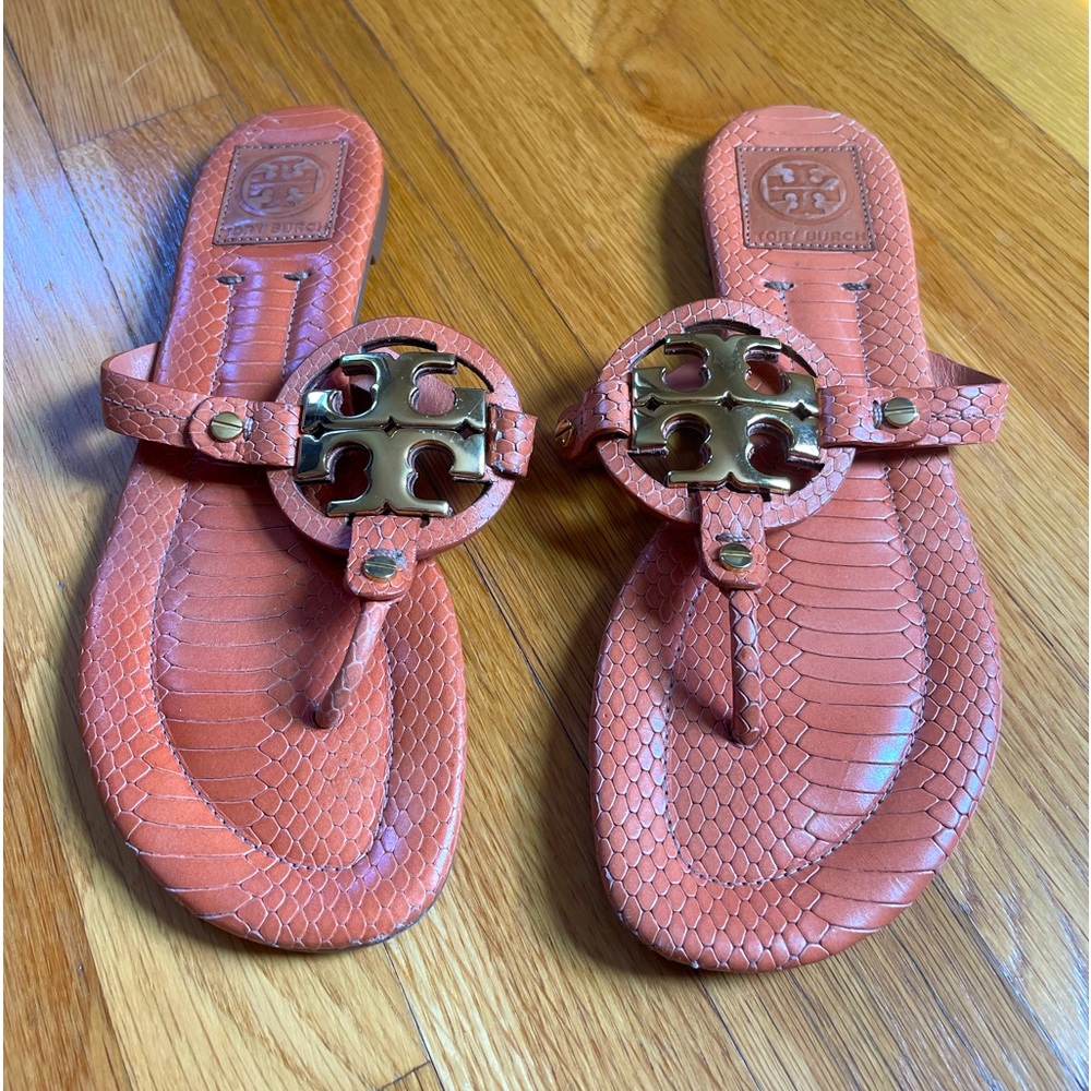Tory Burch Miller Croc Embossed Leather Sandal; 7.5